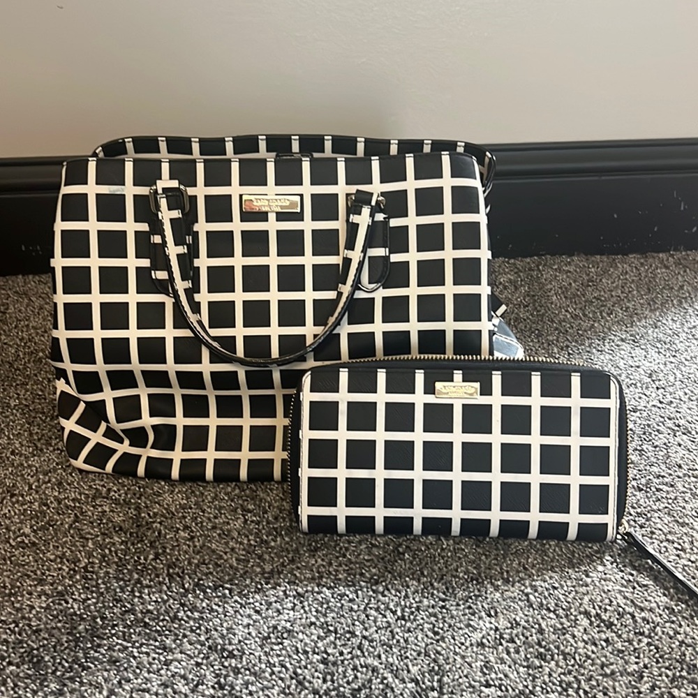 Kate Spade Dally Laurel Checkered Black and White Bag with matching wallet